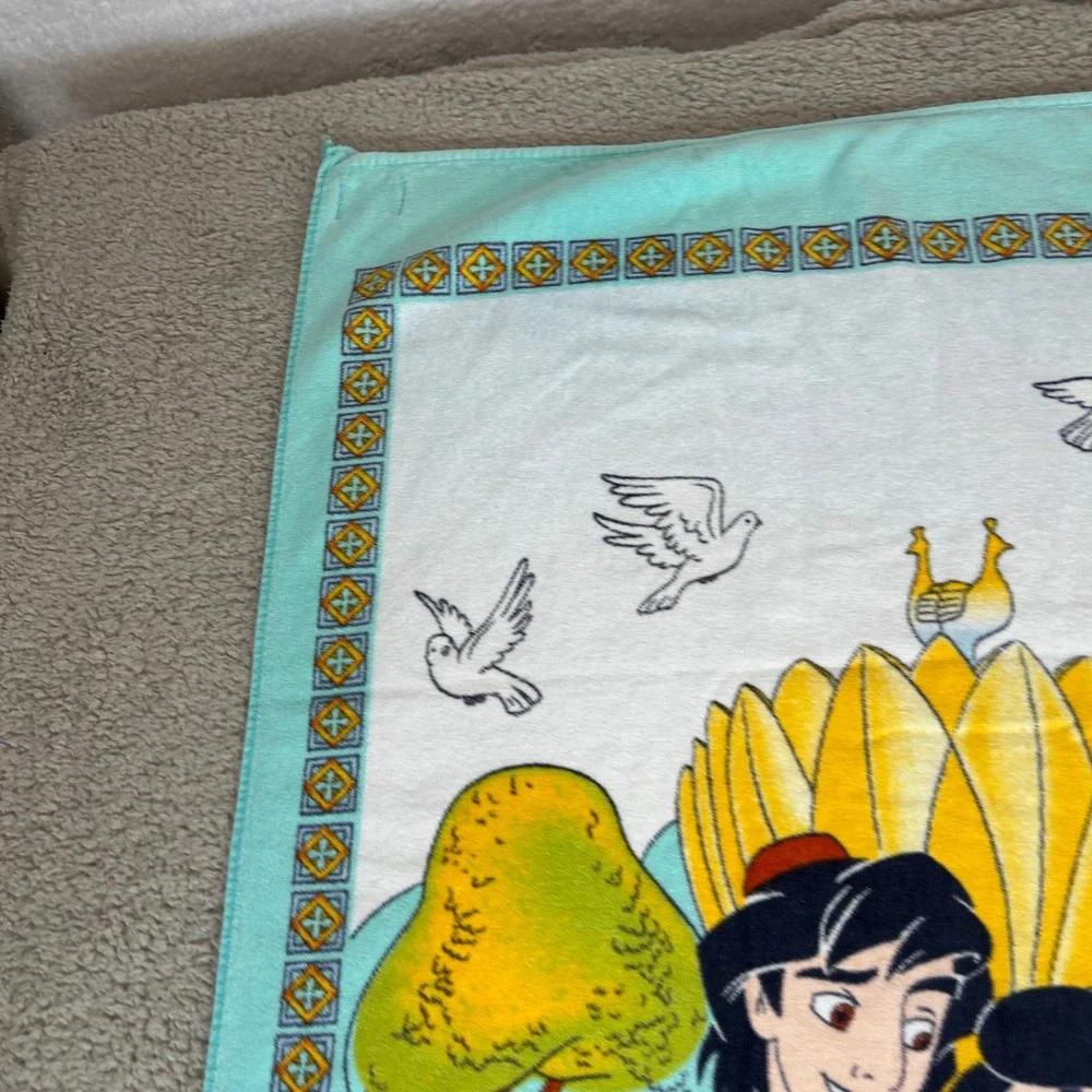 Vintage Disney Aladdin and Princess Jasmine Beach Towel Teal Orange Graphic 90s